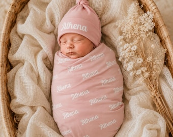 Personalized Swaddle Blanket, Optional Bundle, Newborn Coming Home Outfit Photo Props, Baby Name Hat and Bow Tie, Baby Shower Gift