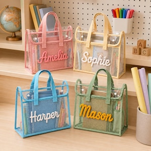 Personalized A4 Clear Handle Folder, Waterproof School Book Bag, Transparent Homework Organizer, Custom Kids Name Library File Bag 2026