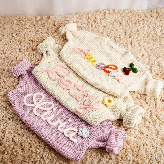 Personalized Embroidered Sweater With Name, Custom Kids Jumper, Customized Baby Gifts, Baby Shower Gifts, Knit Jumper, Newborn Gift [LM100