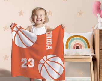 Personalized Basketball Baby Name Blanket, Basketball Name Number Blanket for boys, Minky Fabric Soft Blanket, Personalized Team Gift,