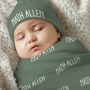 Personalized Swaddle Blanket, Optional Bundle, Newborn Coming Home Outfit Photo Props, Baby Name Hat and Bow Tie, Baby Shower Gift