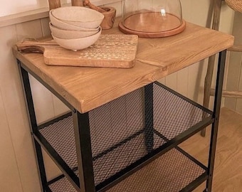 Industrial Drinks Cart - Trolley - Storage Unit - Kitchen Island - Kiln Dried Wood - 3 Tier