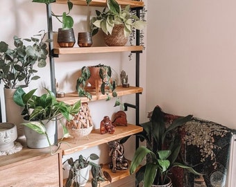 Shelving Unit  - Industrial Rustic Metal and Wooden - Scaffold shelves Brackets 5 wall shelf storage bookcase ladder Custom Bespoke