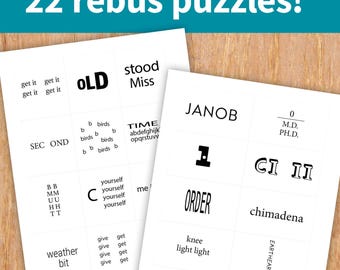 22 Rebus Puzzles | Printable Brain Teasers for Adults, Lateral Thinking Game
