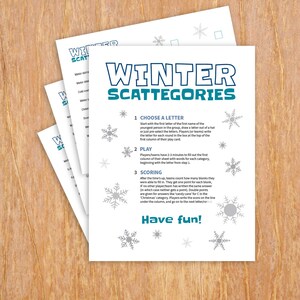 Printable game, scattegories, winter party game