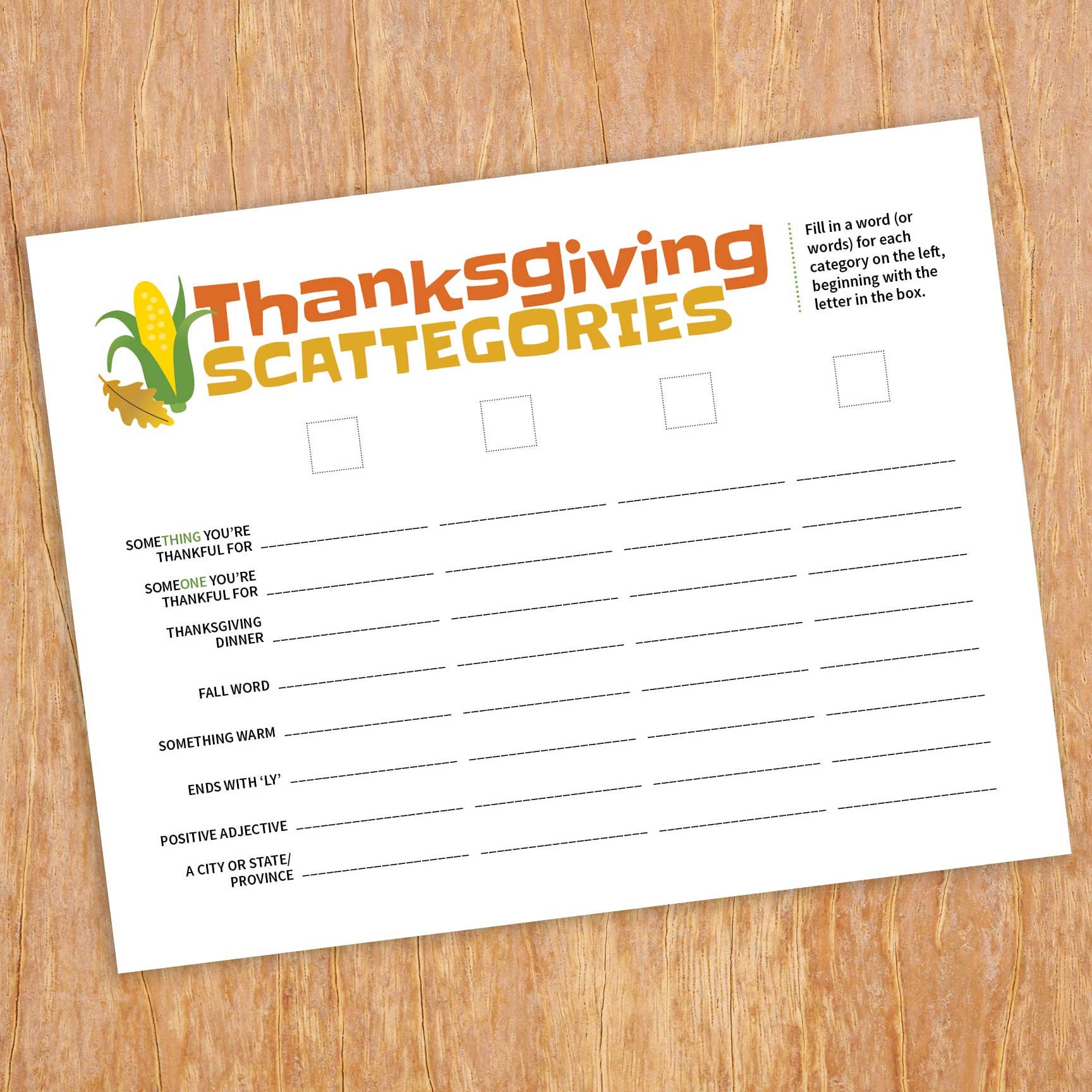 Thanksgiving Scattegories, Printable Gratefulness Activity - Etsy