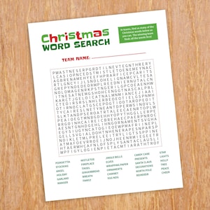 Christmas word search, printable holiday word game