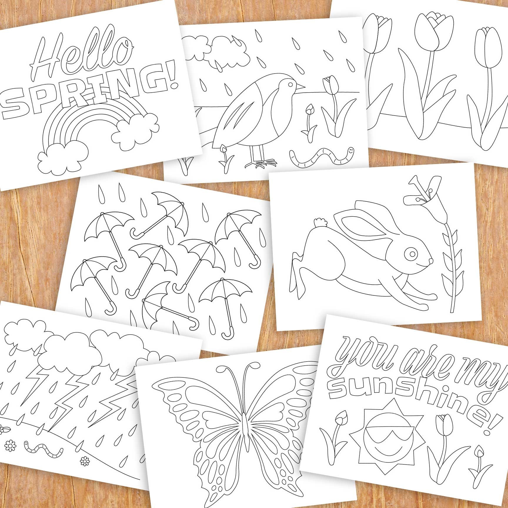 Spring Colouring Sheets X 8, Printable Kids Coloring Pages Set ...