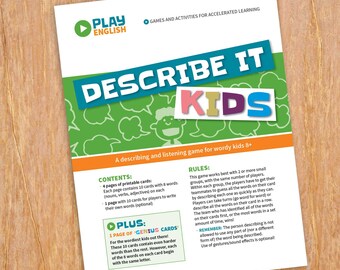 Speaking activity for kids, printable describing word game