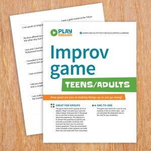 Improv game, printable party game, 14 speaking prompts