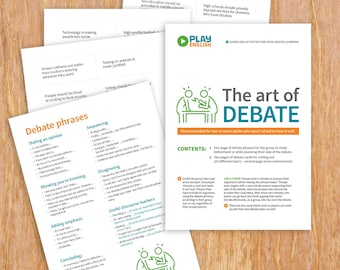 Peut inclure: Une feuille de travail imprimable colorée avec le titre "L'art du débat" et des instructions pour un jeu de débat. La feuille de travail comprend une liste de phrases de débat, de séquençage, de désaccord, de marqueurs de discours utiles et de conclusion. La feuille de travail est recommandée pour deux adultes ou plus qui n'ont pas peur de se disputer.