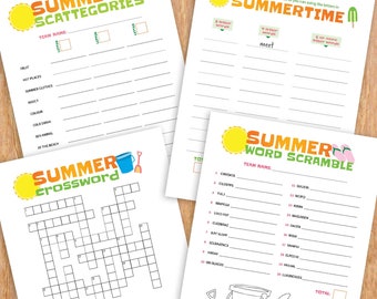 Printable Summer Games Bundle, 4 kids activities and word puzzles