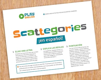 Spanish Scattegories, printable vocab activity, category game