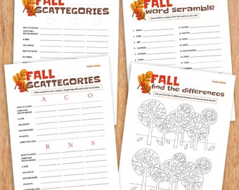 Fall activity bundle, printable games, fall coloring sheets