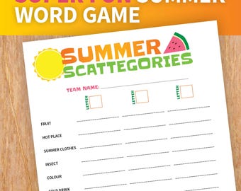Summer scattegories printable game for kids, Family word game, Screen-free summer activity