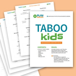 Tabu druckbares Spiel, ESL Spiel, Kinderspiel, Englisch lernen