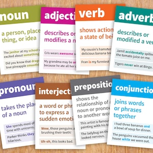 Grammar wall posters, Parts of speech and cut-out words