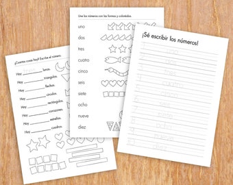 Spanish numbers bundle, 1-10  tracing sheets, writing numbers worksheets