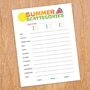 Summer scattergories, printable kids summer game