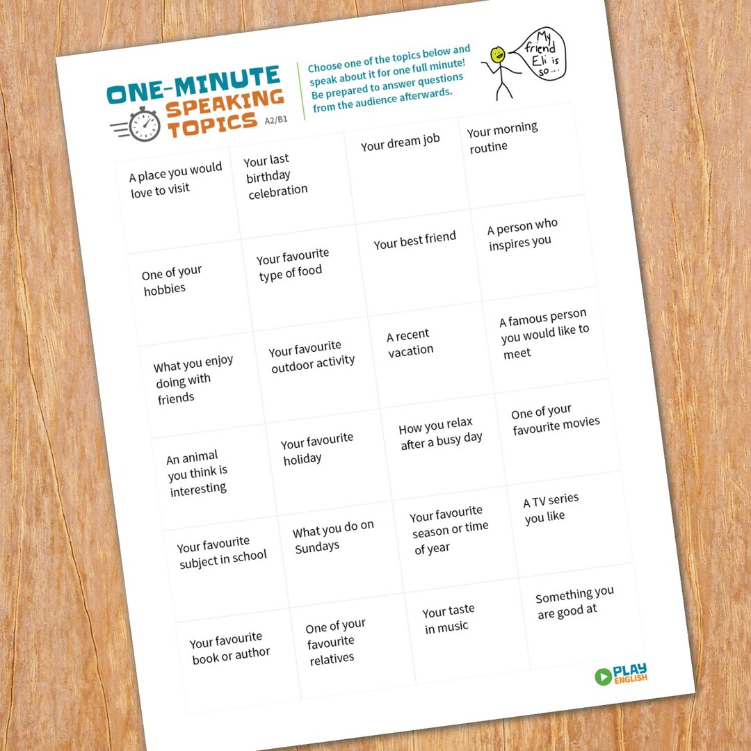 One-minute Speaking Topics, Printable ESL Activity - Etsy