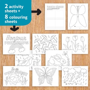 Spring activity French bundle, seasons worksheet, colouring pages