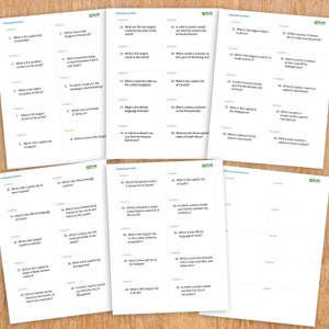 Geography trivia cards, basic geography flashcard activity