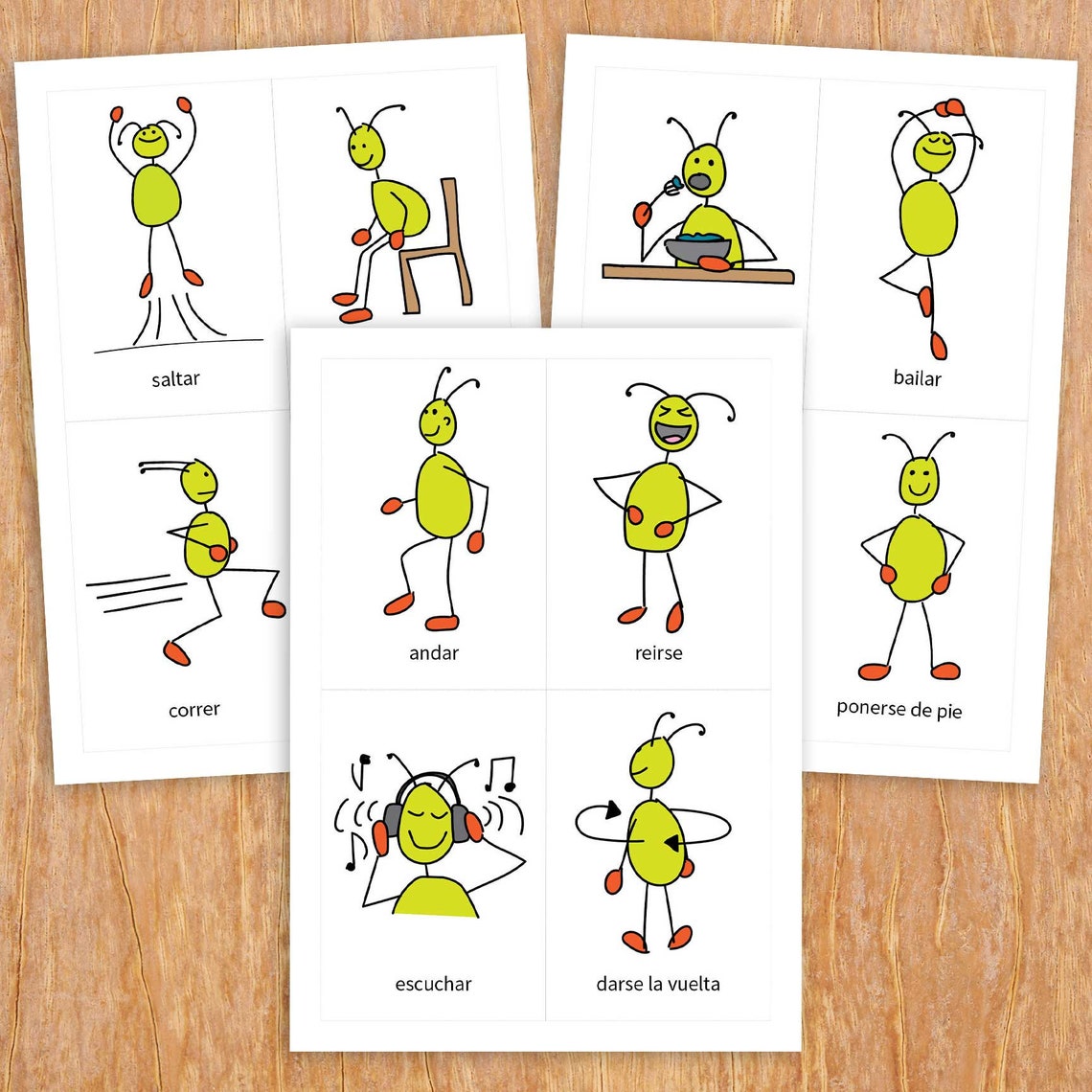 Spanish Simon Says Game, Printable Card Game, Verb Illustrations Etsy