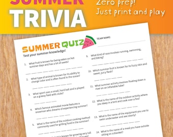 Printable summer trivia quiz for kids | Summer camp activity