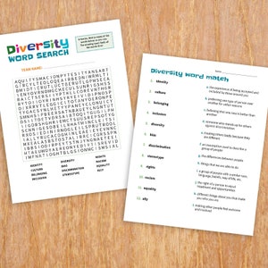 Diversity printable activities for kids, DE&I vocab bundle
