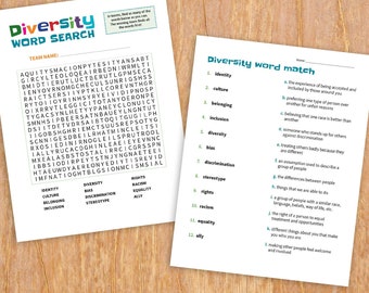 Diversity printable activities for kids, DE&I vocab bundle