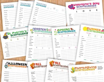 Seasonal Scattegories Bundle, 12 Printable Games (Digital Download)