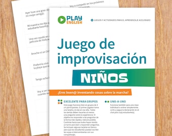Spanish improv game for kids, printable party or class game