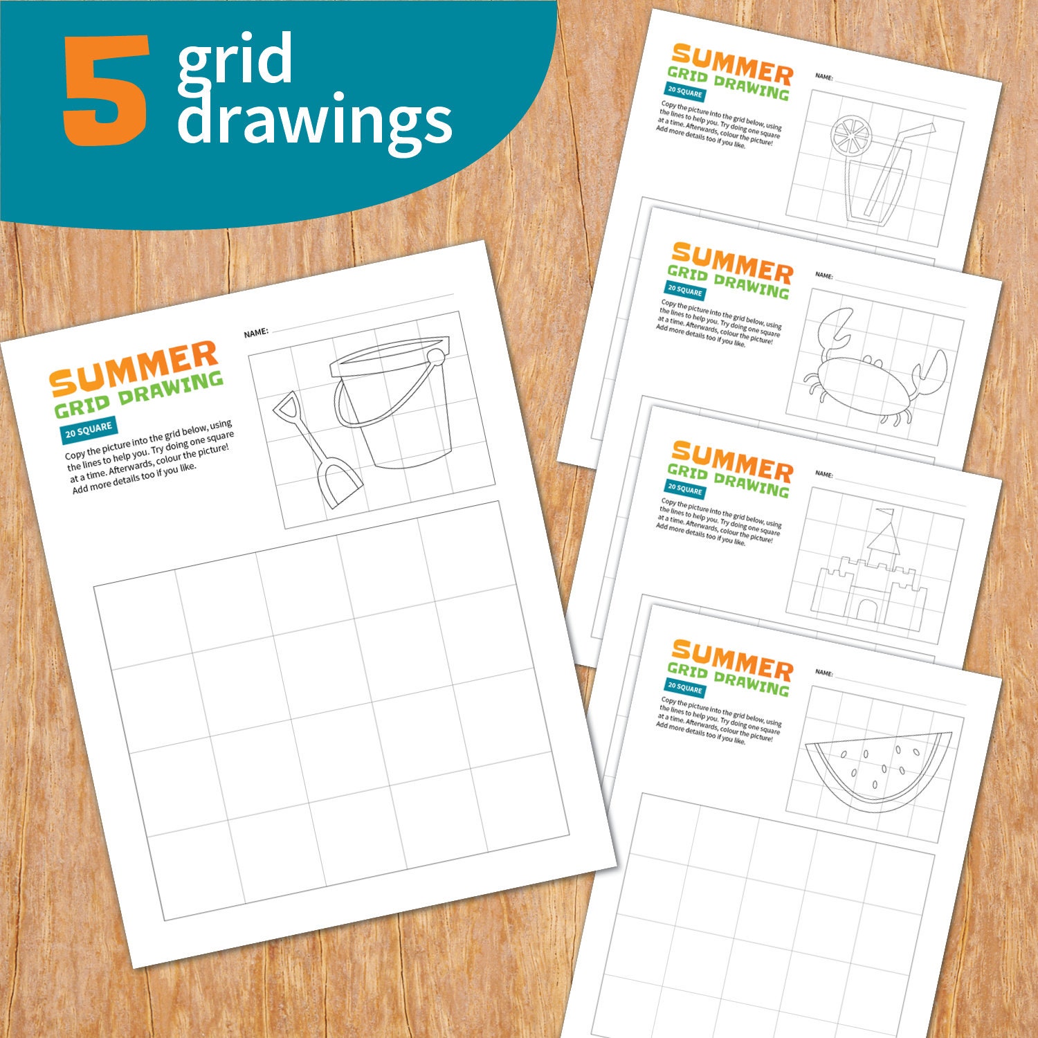 Summer Drawing Activity, Printable Grid Drawing Set - Etsy