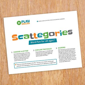 Scattegories game, printable word game, kids and adults scattergories