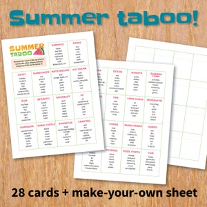 Tabú de verano, juego de cartas imprimible