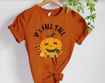 Camiseta de calabaza "It's Fall Y'all" - Camiseta otoñal con estampado de leopardo
