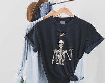 Coffinated Skeleton Halloween Shirt: Funny Coffee Lover Tee
