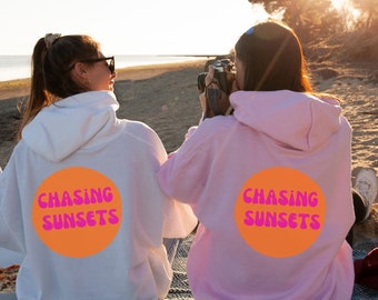Bluza z kapturem Sunset Graphic: Ocean Beach CA, modna, oversize'owa bluza