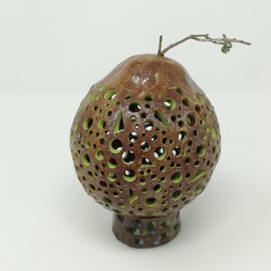Handmade Clay Anjou Pear and Stand with Carved Holes