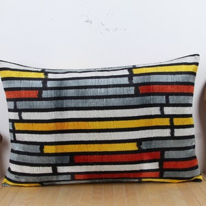 Velvet ikat Pillow Cushion Cover Gray Yellow White 16&quot;x24&quot; (40x60 cm) Vintage Decor Pillowcases Cotton Velvet Silk Zippered Bohemian Pillow
