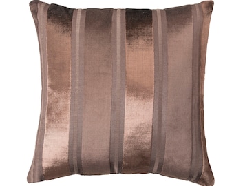 Funda de cojín de terciopelo a rayas: marrón y negro (45,7 x 45,7 cm)
