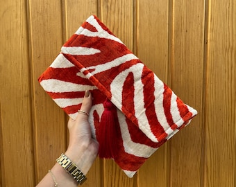 Handmade Silk Ikat Clutch Bag: Red & White Evening Bag