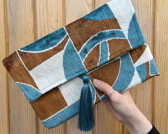 Ikat Clutch Bag, Clutch Bag, Evening Bag, Ikat Bag, Mini Bag, Ikat Handbag, Women Clutch Bag, Blue Brown White Clutch, Handmade Gift