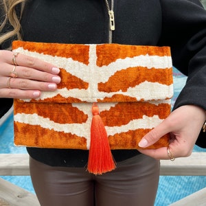 Ikat Clutch Bag, Clutch Bag, Evening Bag, Ikat Bag, Mini Bag, Ikat Handbag, Women Clutch Bag, Orange White Clutch, Handmade Gift