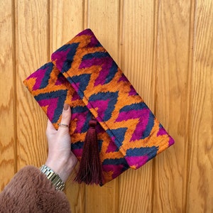 Ikat Clutch Bag, Clutch Bag, Evening Bag, Ikat Bag, Mini Bag, Ikat Handbag, Women Clutch Bag, Purple Orange Blue Clutch, Handmade Gift