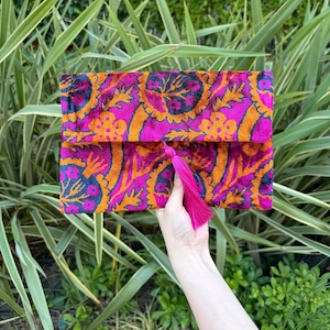 Ikat Clutch Bag, Clutch Bag, Evening Bag, Ikat Bag, Mini Bag, Ikat Handbag, Women Clutch Bag, Orange Purple Clutch, Handmade Gift