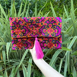 Ikat Clutch Bag, Clutch Bag, Evening Bag, Ikat Bag, Mini Bag, Ikat Handbag, Women Clutch Bag, Orange Purple Clutch, Handmade Gift