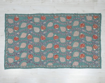 Embroidered Suzani Cover Bohemian Decor Red Blue 4.9''x8.3" (152x256cm) Eclectic Silk Suzani Cover  Lumbar Home Decoration