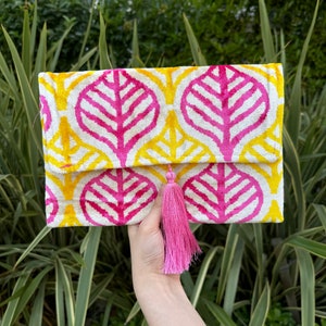 Ikat Clutch Bag, Clutch Bag, Evening Bag, Ikat Bag, Mini Bag, Ikat Handbag, Women Clutch Bag, Pink Yellow White Clutch, Handmade Gift