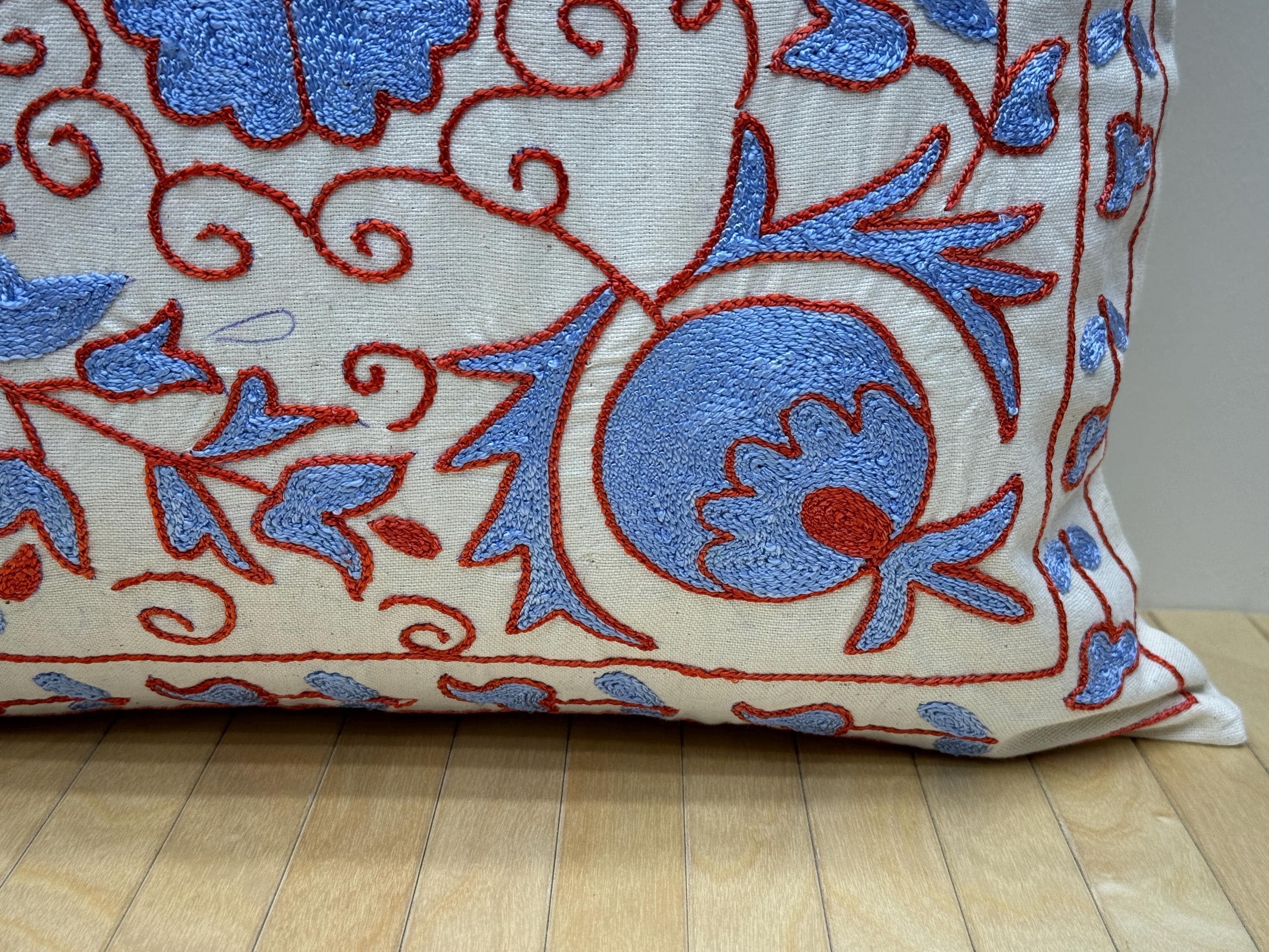 刺繍入りスザニ枕カバー：ボヘミアンシルククッションカバー（18インチ